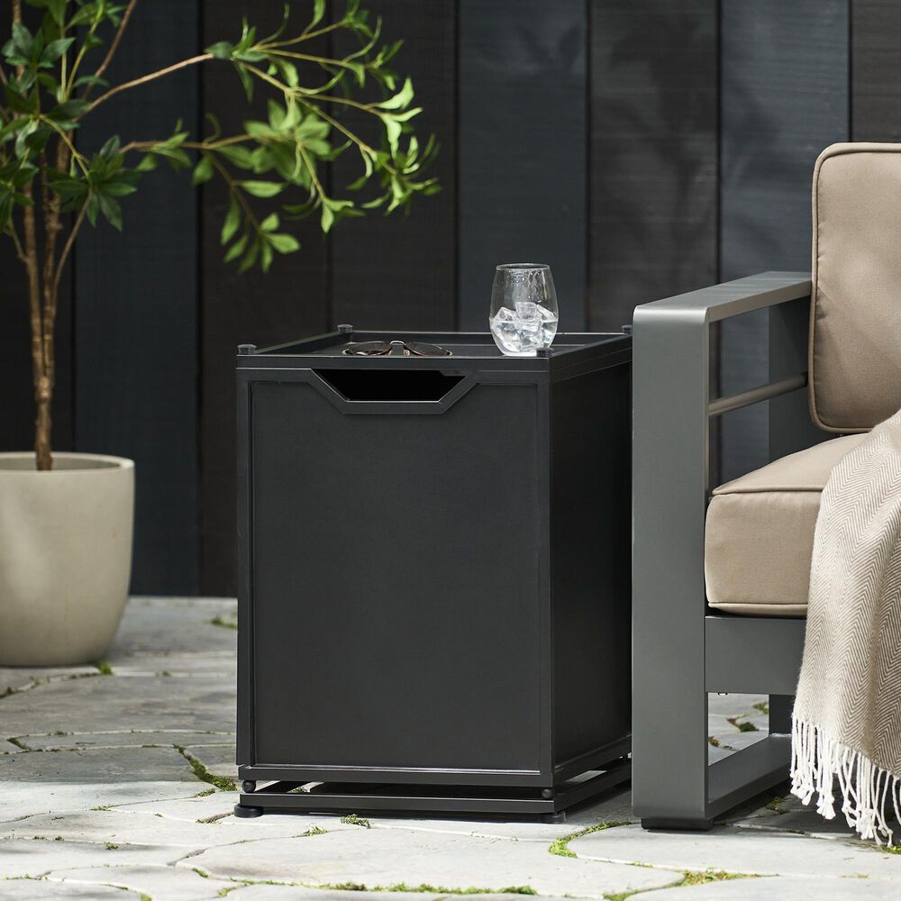 Hearth and Haven Outdoor Metal Tank Holder Side Table with Door in Matte Black, , large