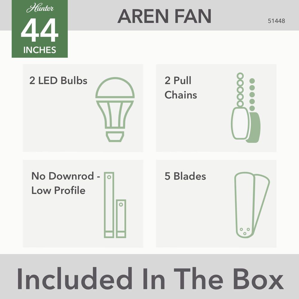 Hunter Aren Low Profile 44&quot; Ceiling Fan with LED Lights in Fresh White, , large