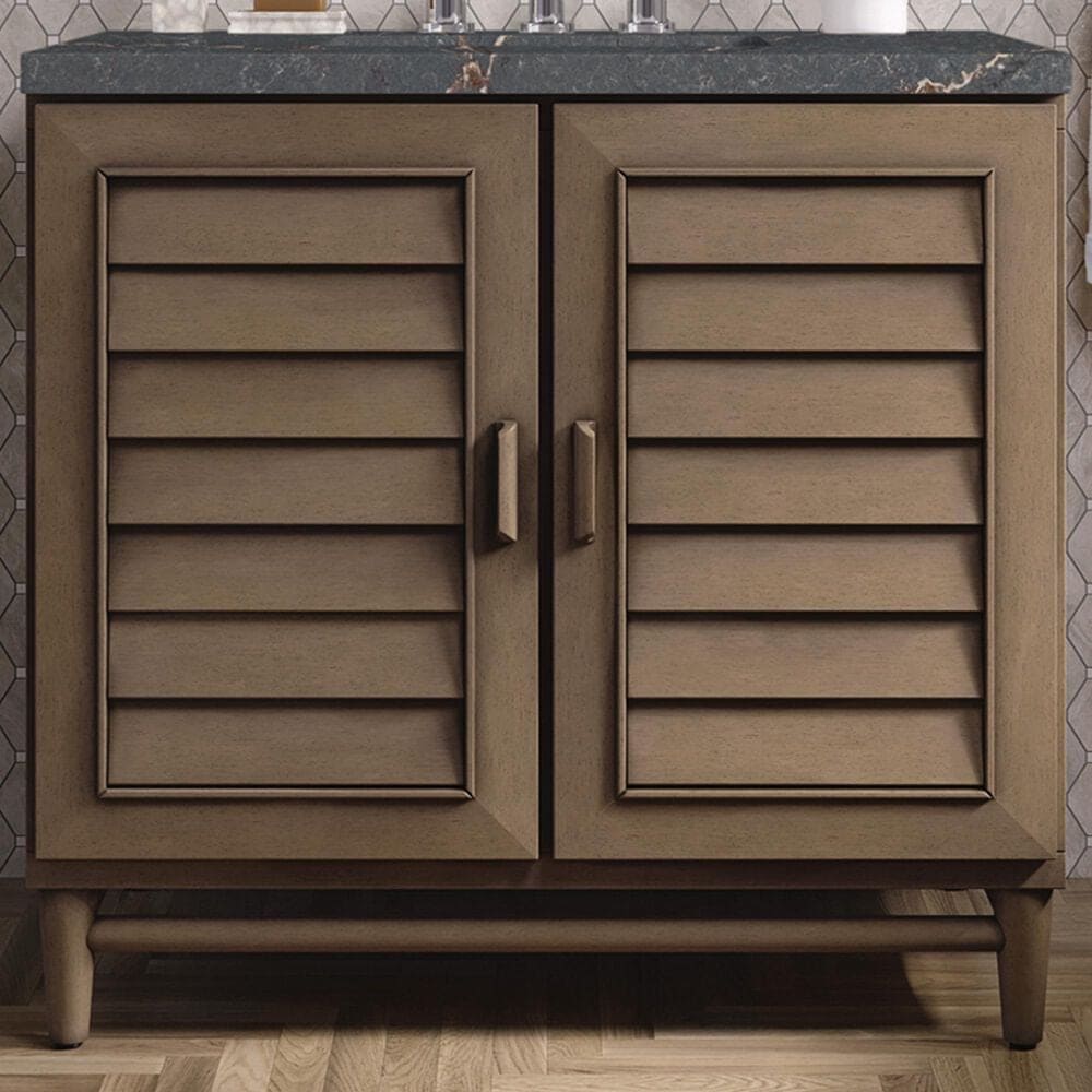 James Martin Vanities Portland 36&quot; Single Bathroom Vanity in Whitewashed Walnut with 3 cm Parisien Bleu Quartz Top and Rectangular Sink, , large