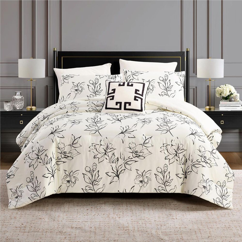 Peking Handicraft Inked Floral 3-Piece Full/Queen Comforter Set in Cream, , large