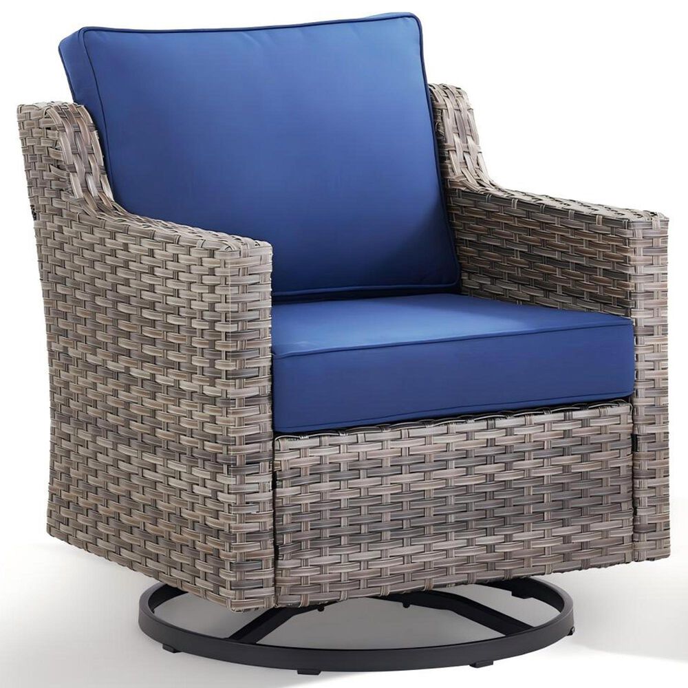 Sunwell Garden 5-Piece Patio Chat Set with Two Swivel and Gliding Chairs in Navy, , large