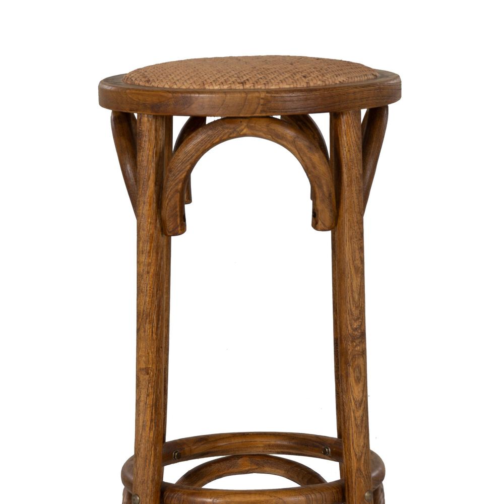 Linon Home Decor Rae Rattan Bar Stool in Rich Walnut, , large