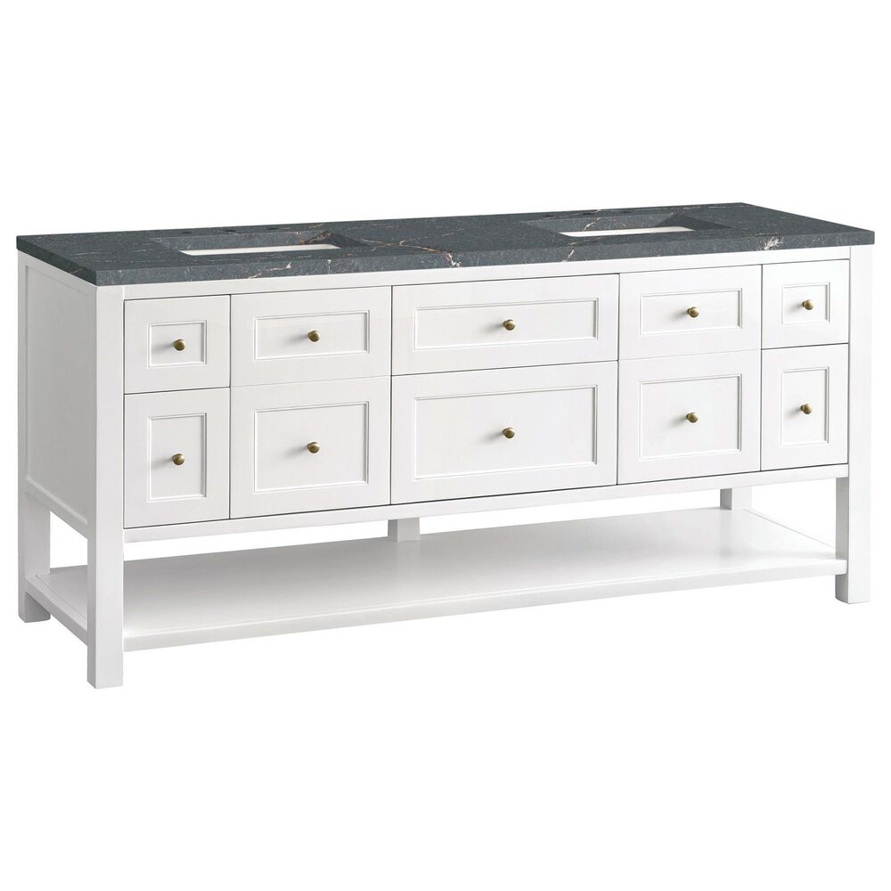 James Martin Vanities Breckenridge 72" Double Bathroom Vanity in Bright White with 3 cm Parisien Bleu Quartz Top and Rectangular Sinks, , large