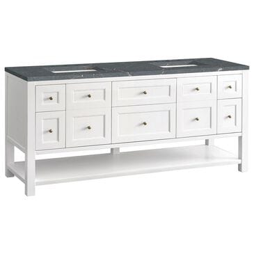 James Martin Vanities Breckenridge 72" Double Bathroom Vanity in Bright White with 3 cm Parisien Bleu Quartz Top and Rectangular Sinks, , large