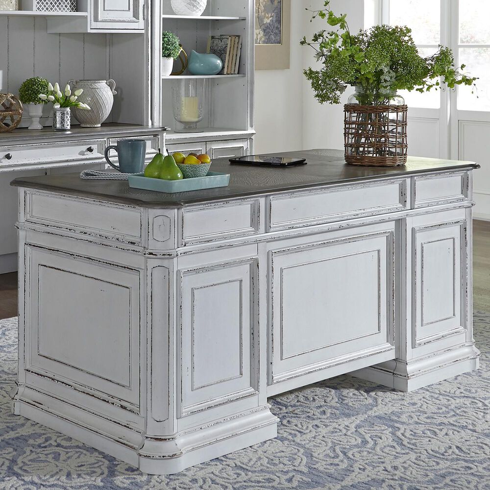 Belle Furnishings Junior Executive Desk in Antique White and Bark, , large