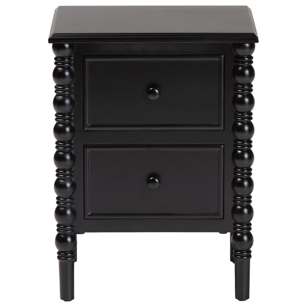 Baxton Studio Malinda 2-Drawer End Table with Spindle Legs in Black, , large