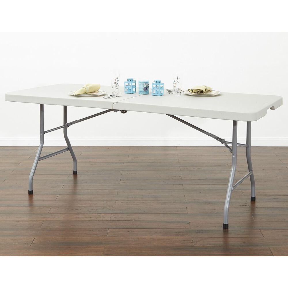 OSP Home 6' Folding Multi Purpose Table with Wheels in Light Grey
