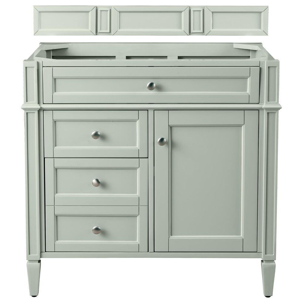 James Martin Vanities Brittany 36" Single Bathroom Vanity in Sage Green with Single Hole 3 cm White Zeus Quartz Top and Rectangular Sink, , large
