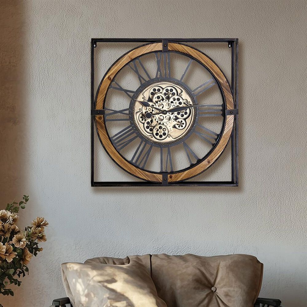 Yosemite Home Decor Iron Framed Gear Wall Clock in Black and Gold, , large