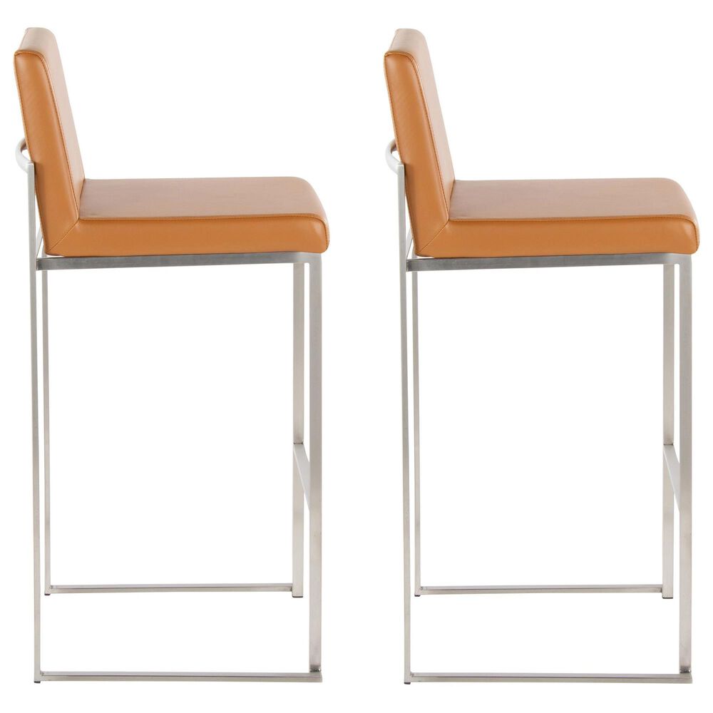 LumiSource Fuji Stackable Barstool with Camel Faux Leather in Stainless Steel (Set of 2), , large