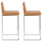 LumiSource Fuji Stackable Barstool with Camel Faux Leather in Stainless Steel (Set of 2), , large