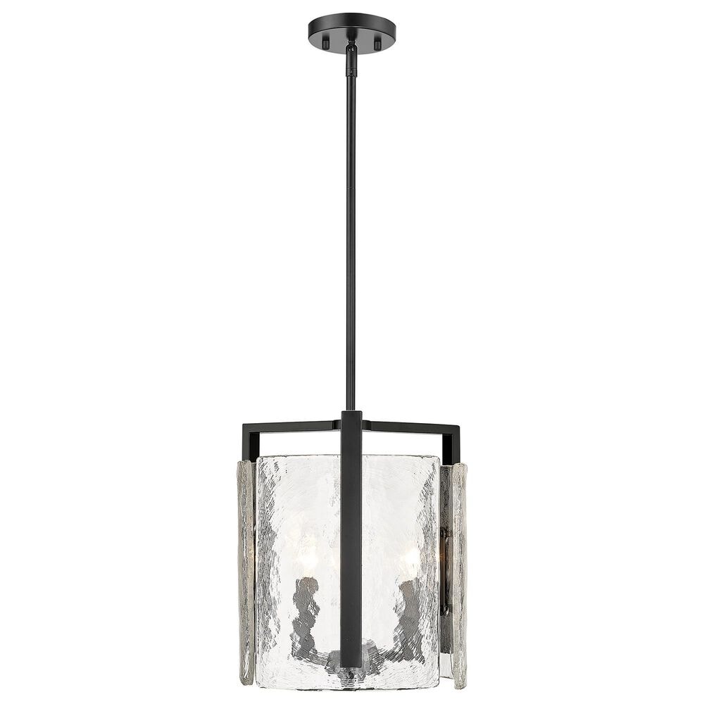 Golden Lighting Aenon 3-Light Wide Taper Candle Pendant with Hammered Water Glass Shade in Matte Black, , large
