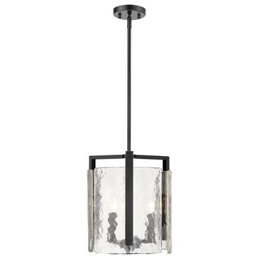 Golden Lighting Aenon 3-Light Wide Taper Candle Pendant with Hammered Water Glass Shade in Matte Black, , large