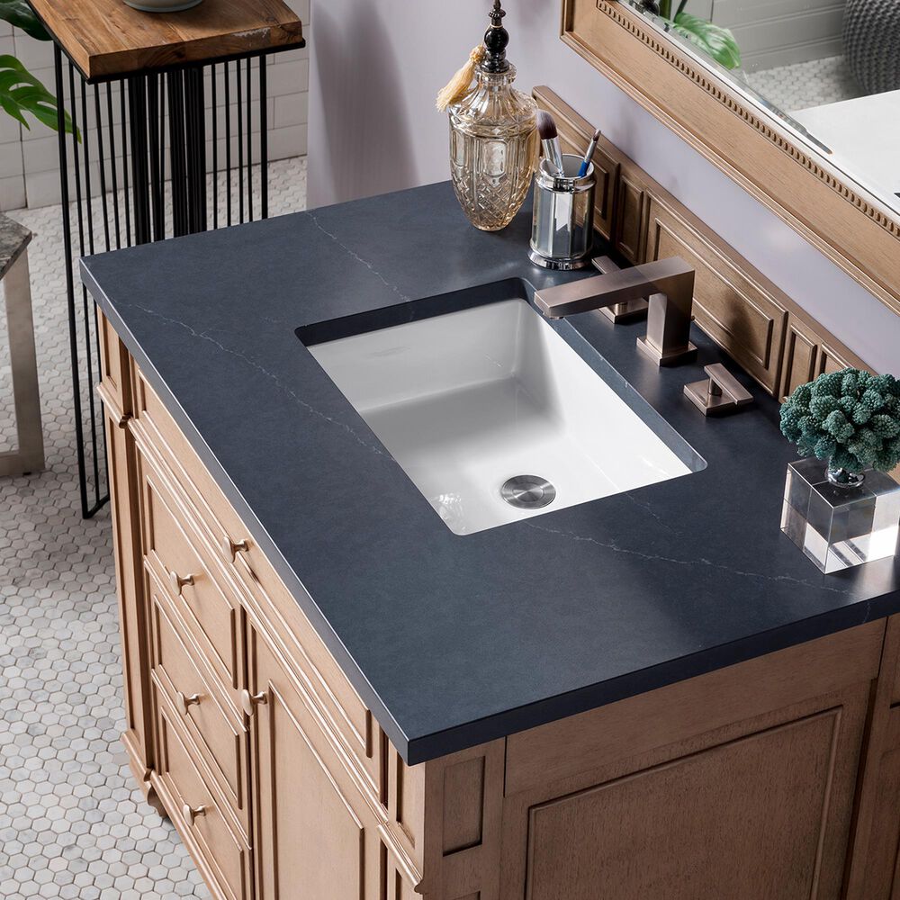 James Martin Vanities Bristol 36" Single Bathroom Vanity in Whitewashed Walnut with 3 cm Charcoal Soapstone Quartz Top and Rectangle Sink, , large