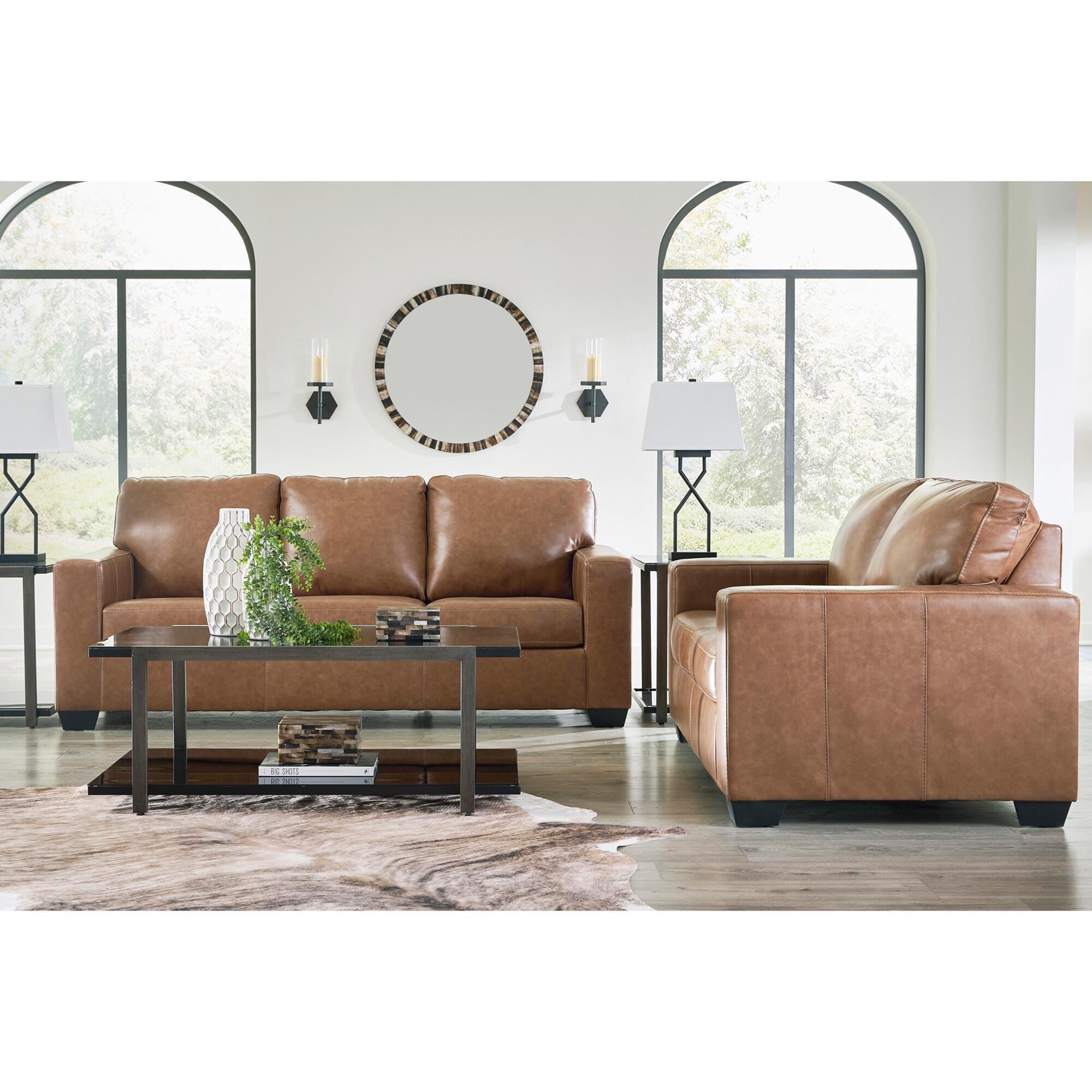 Ashley Furniture ソファ ソファー 2人掛け 3人掛け 組み立て Ashley Bolsena Stationary Sofa and Loveseat Set in Caramel