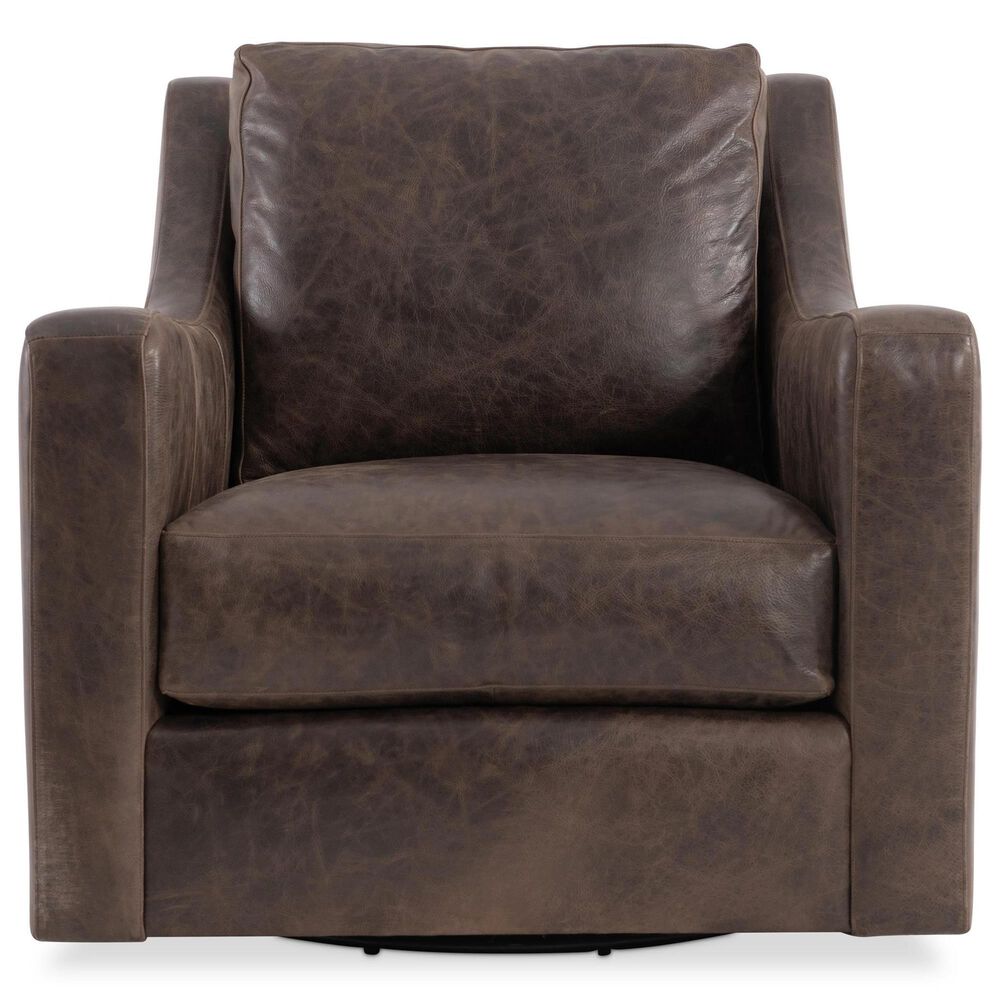 Bernhardt Ventura Leather Swivel Chair in Brown, , large