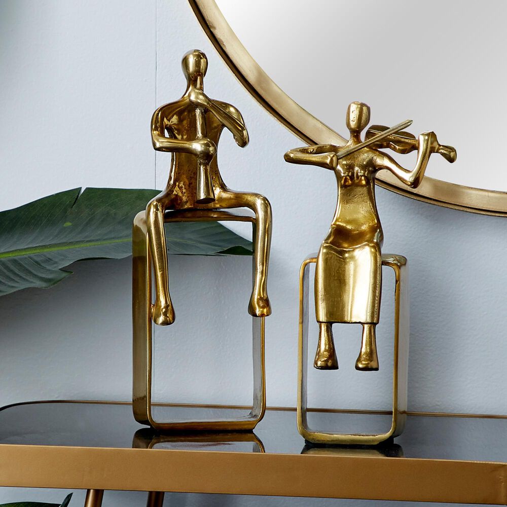 Maple and Jade 14&quot; Musician Sculpture in Gold &#40;Set of 2&#41;, , large