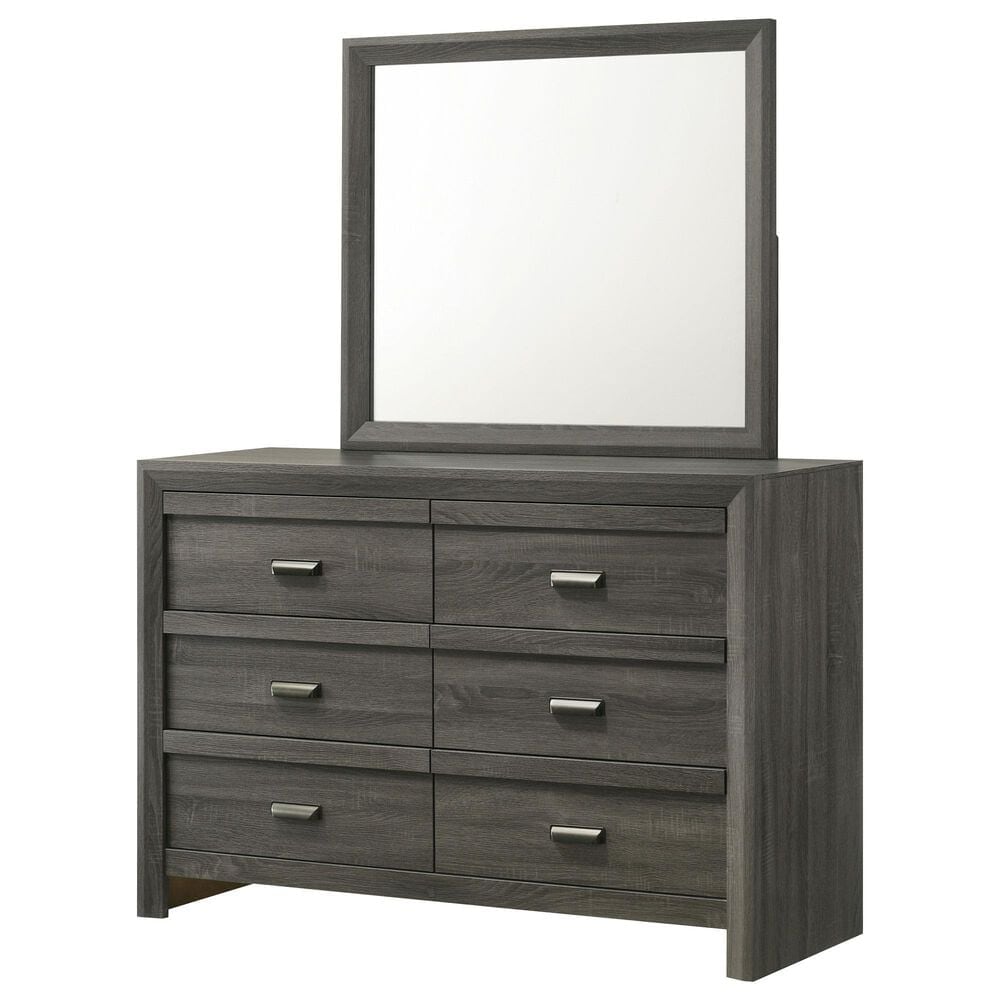 Crown Mark Valor 6-Drawer Dresser and Mirror in Grey, , large