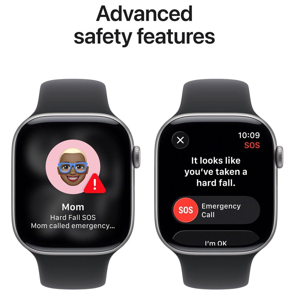 Apple Watch Series 11 (GPS+Cellular) 46mm Aluminum Case with Black Sport Band - S/M in Jet Black and 2-Year AppleCare+, , large