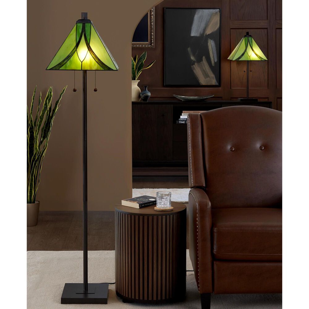 LumiSource Ren Table Lamp with Green Glass Shade in Oil Rubbed Bronze, , large