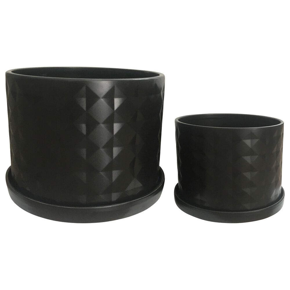 Sagebrook Home Diamond Planter with Saucer in Black (Set of 2), , large