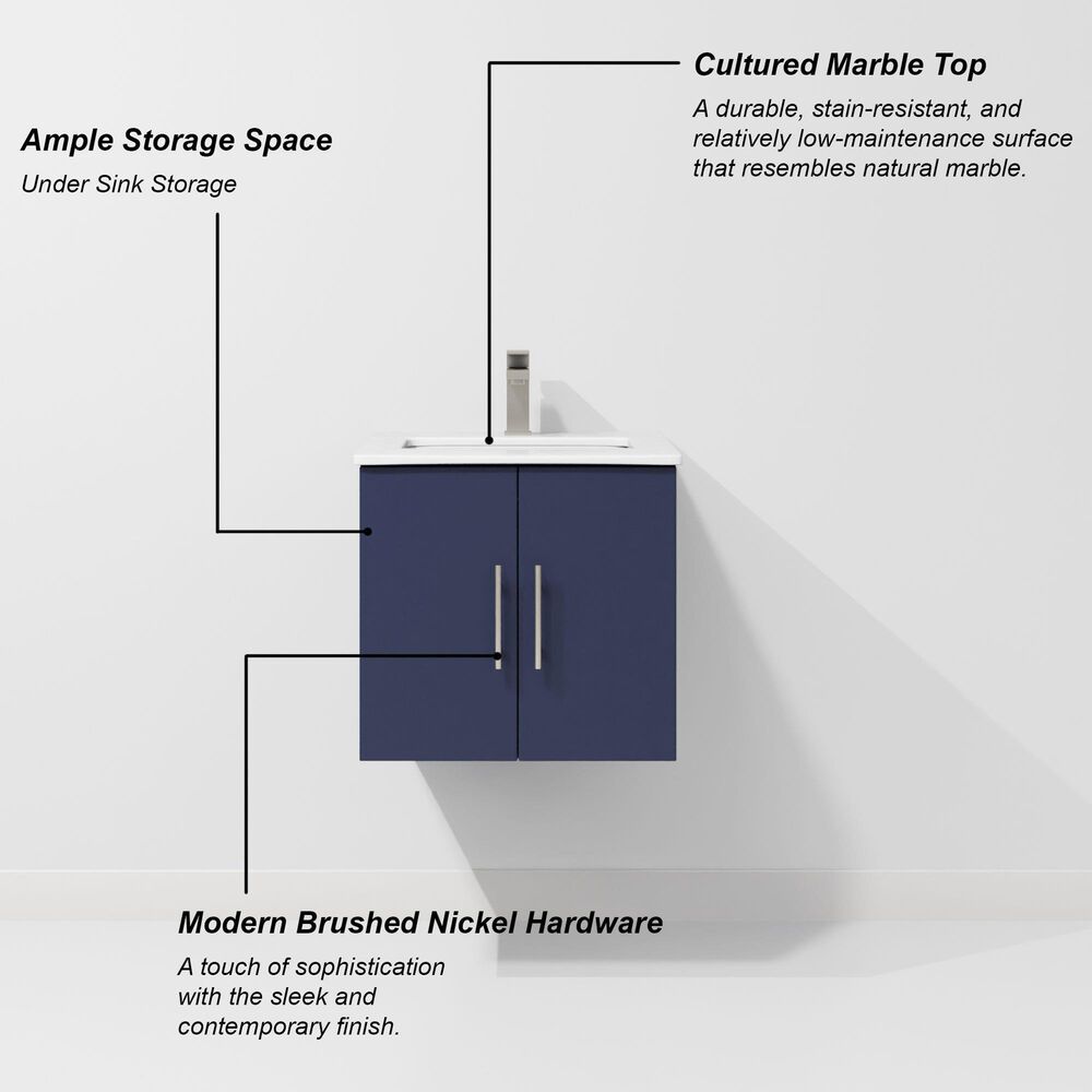 Lexora Home Geneva 24" Single Bathroom Vanity in Navy Blue with 2 cm White Cultured Marble Top and Rectangular Sink, , large