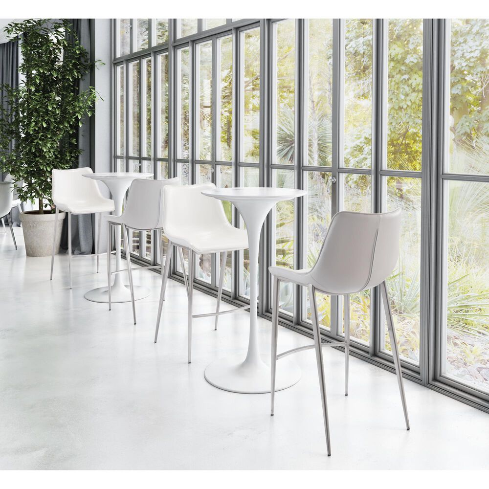 Zuo Modern Magnus Bar Stool in White and Silver &#40;Set of 2&#41;, , large