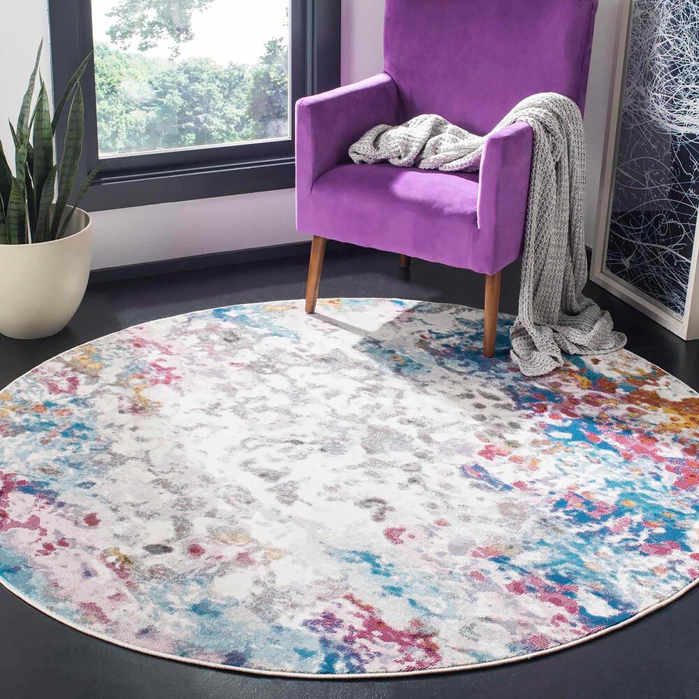 Safavieh Aria 6&#39;6&quot; Round Cream and Dark Teal Area Rug, , large