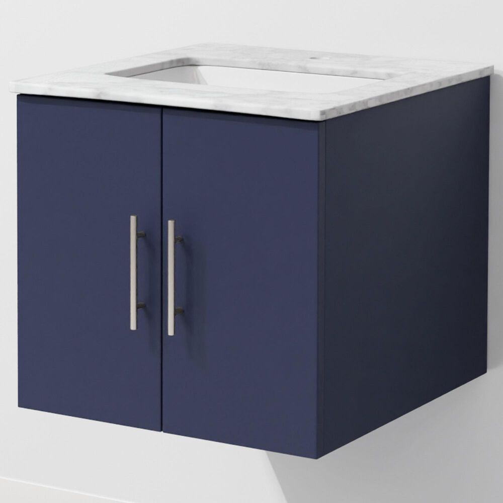 Lexora Home Geneva 24" Single Bathroom Vanity in Navy Blue with 2 cm White Carrara Marble Top and Rectangular Sink, , large