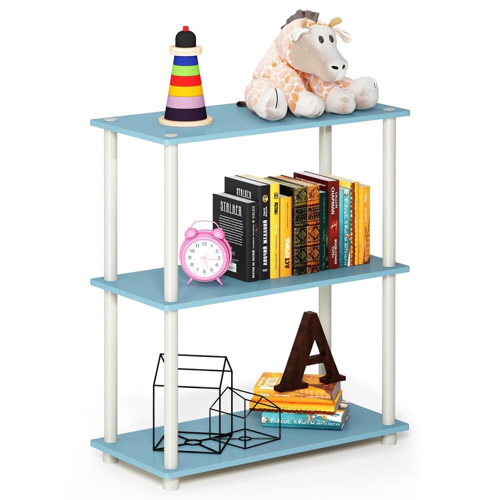HOMLUX 3-Tier Compact Open Storage Bookshelf in Light Blue and White, , large