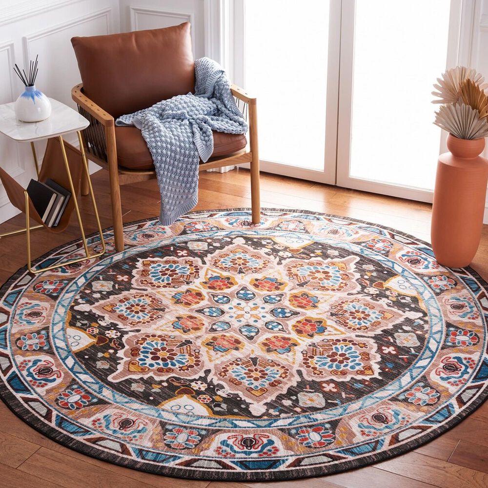 Safavieh Riviera 6&#39;7&quot; Round Beige and Charcoal Area Rug, , large