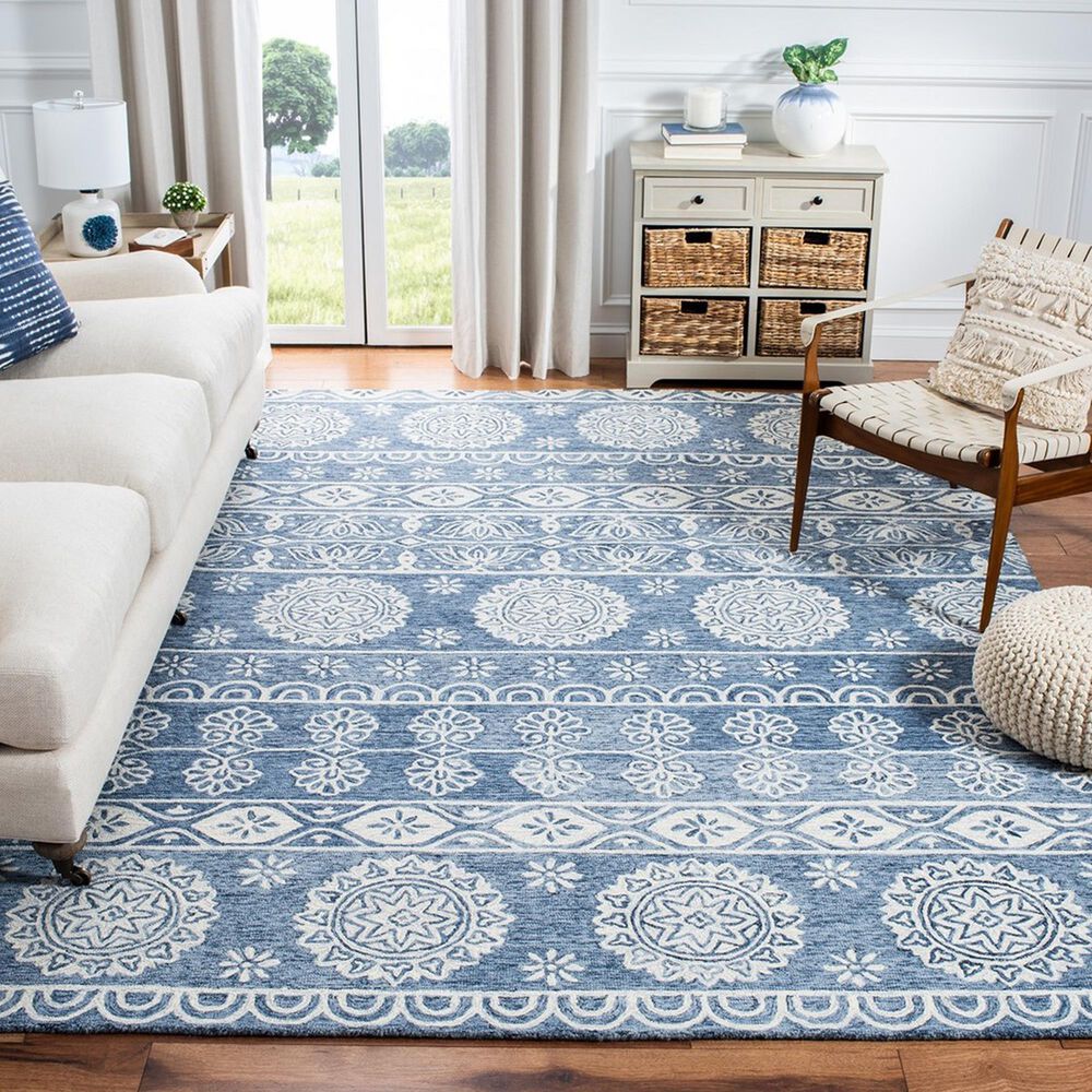 Safavieh Micro-Loop MLP607M 4&#39; x 6&#39; Blue and Ivory Area Rug, , large