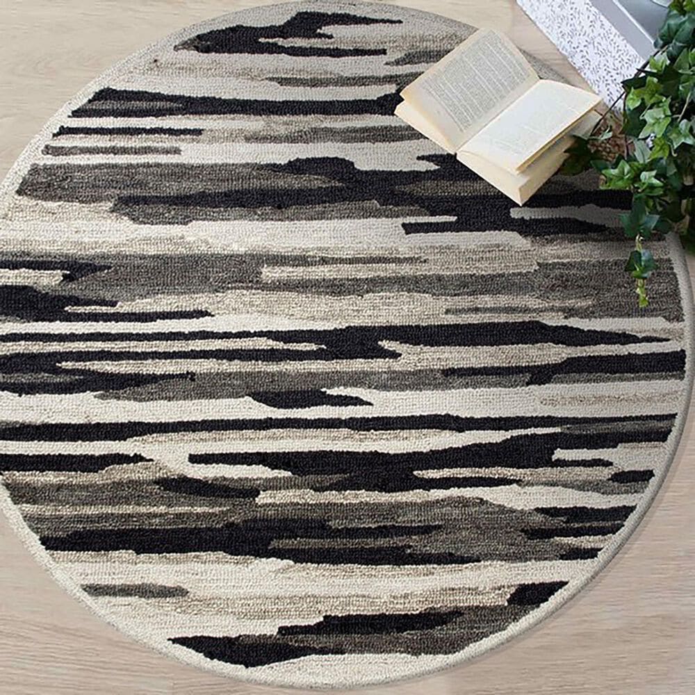 L&amp;R Resources Sinuous Distressed Cabin Camouflage 6&#39; Round Black and Gray Area Rug, , large