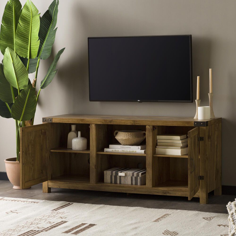 Walker Edison 58&quot; Barn Door TV Stand with Side Doors in Barnwood, , large