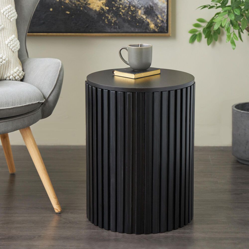 Maple and Jade Ribbed Storage End Table with Slatted Base in Black, , large