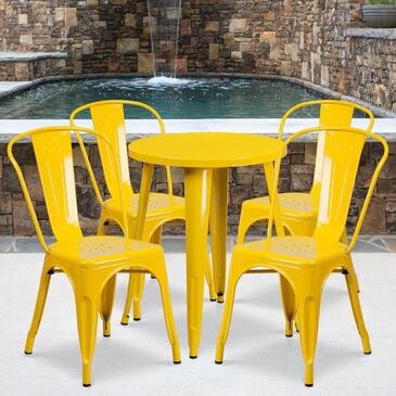 Flash Furniture 5-Piece Metal Round Table Set in Yellow, , large
