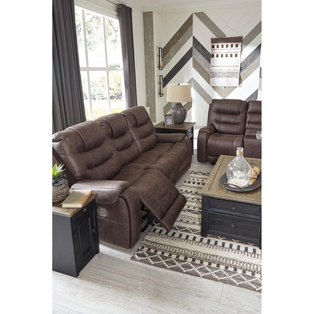 Signature Design by Ashley Yacolt Power Reclining Sofa with Adjustable Headrest in Walnut Shop NFM