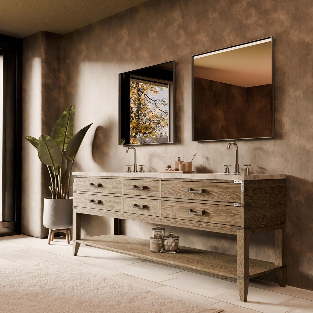 Lexora Home Norwalk 84&quot; Double Bathroom Vanity in Grey Oak with White Carrara Marble Top  and Rectangle Sink, , large