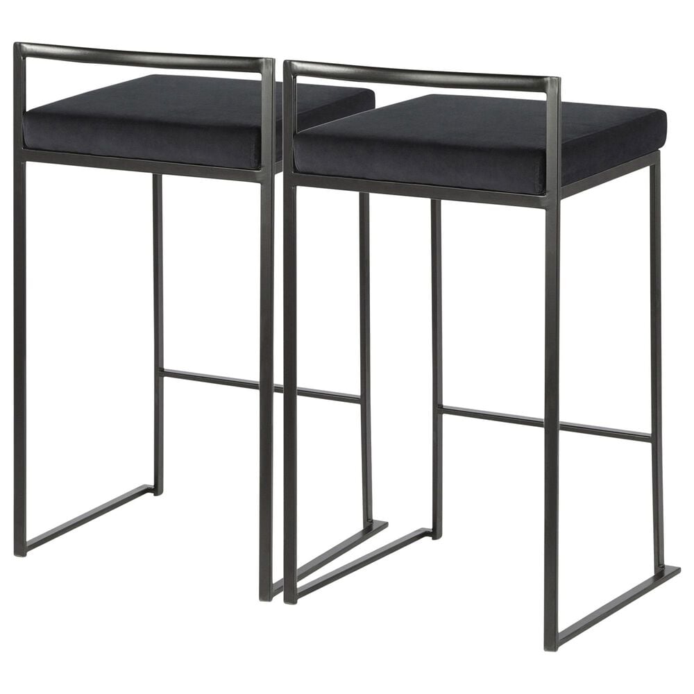 Lumisource Fuji Stackable Counter Stool with Black Velvet Cushion in Black &#40;Set of 2&#41;, , large