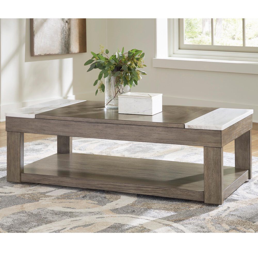 Ashley Loyaska Lift-Top Cocktail Table in Grayish Brown and White, , large