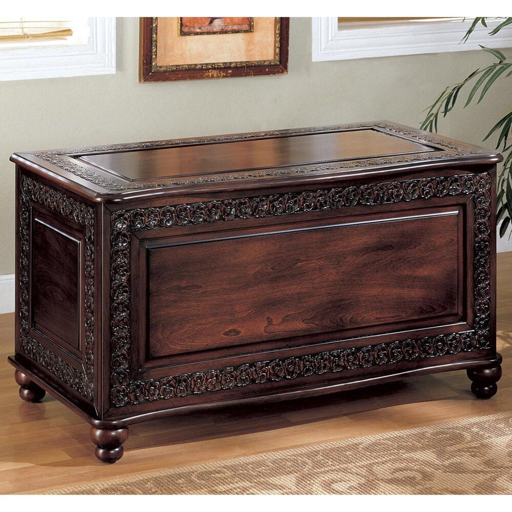 Pacific Landing Traditional Cedar Chest with Carving and Bun Feet, , large