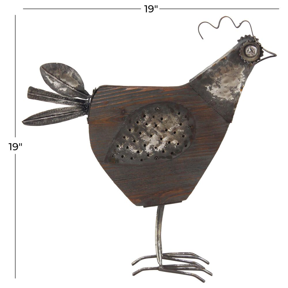 Maple and Jade 19&quot; Farmhouse Rooster Sculpture in Black and Dark Brown, , large