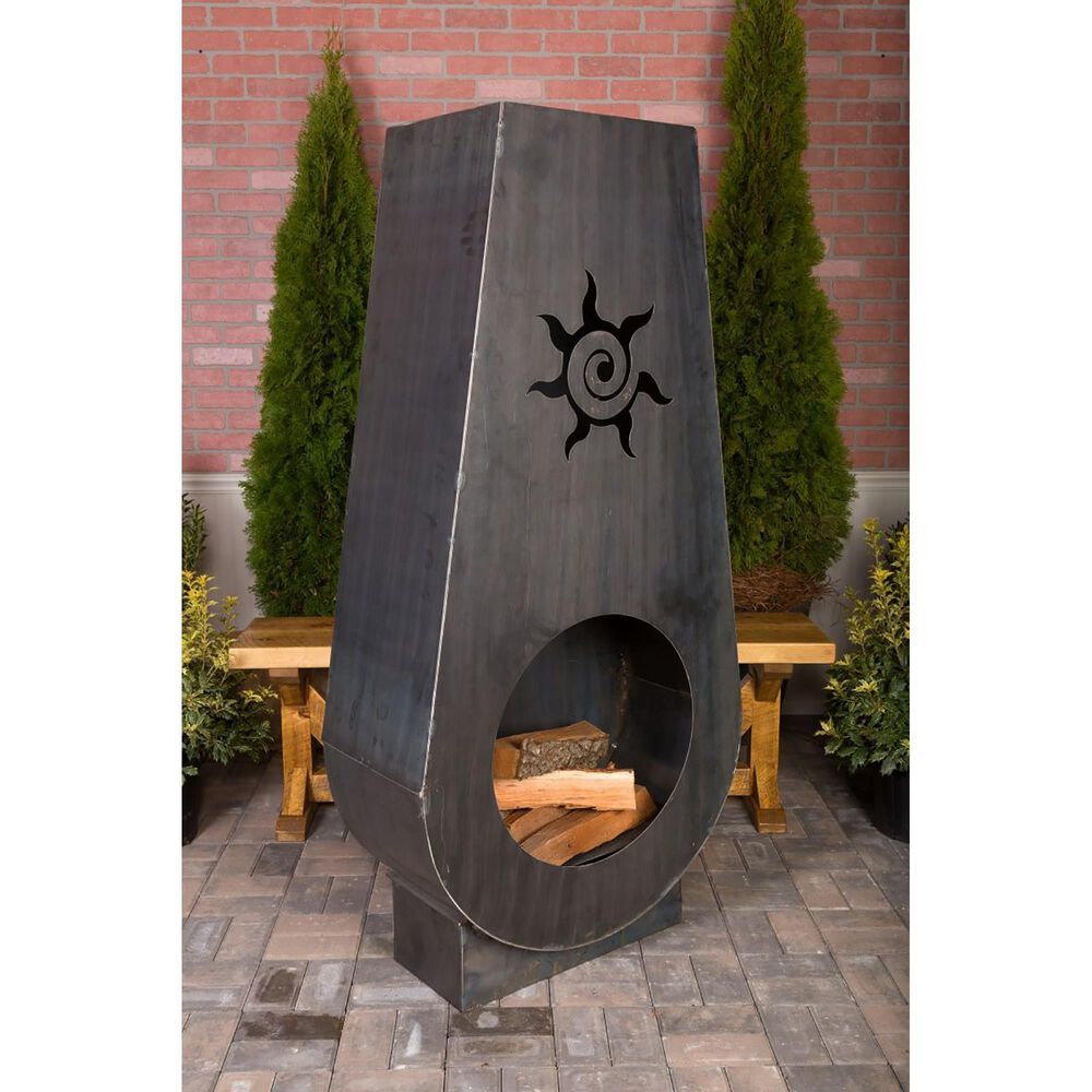 Napa East Collection Suns Fire Steel Outdoor Fireplace in Raw Steel, , large