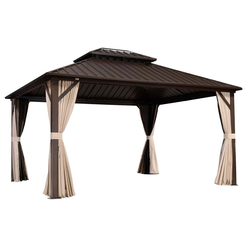 HOMLUX 10" x 14" Outdoor Hardtop Gazebo with Galvanized Steel Double Roof in Brown, , large
