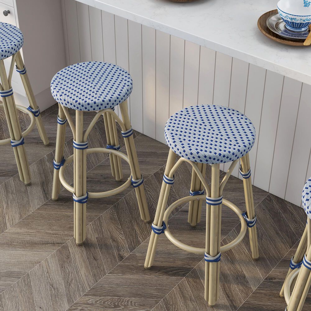 Furniture of America Eldridge 26&quot; Patio Bar Stool in Natural, Navy and Gray &#40;Set of 2&#41;, , large