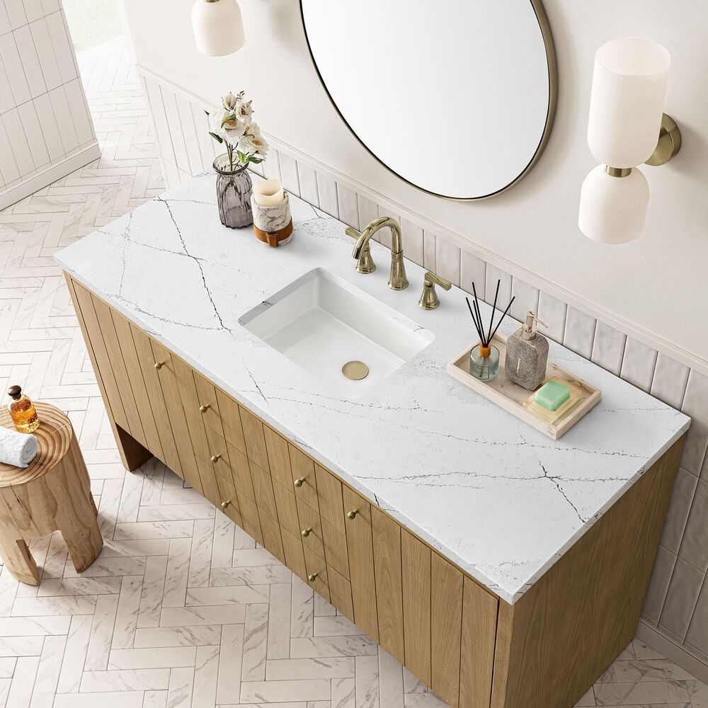 James Martin Vanities Hudson 60" Single Bathroom Vanity in Light Natural Oak with 3 cm Ethereal Noctis Quartz Top, Rectangular Sink and FreePower Wireless Charger, , large
