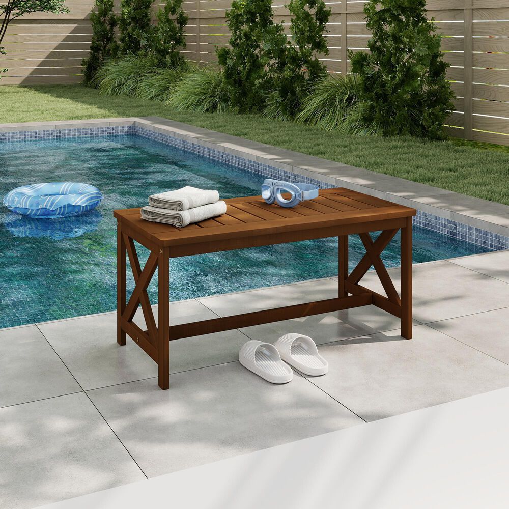 HOMLUX Patio Coffee Table with X Leg in Teak Oil, , large
