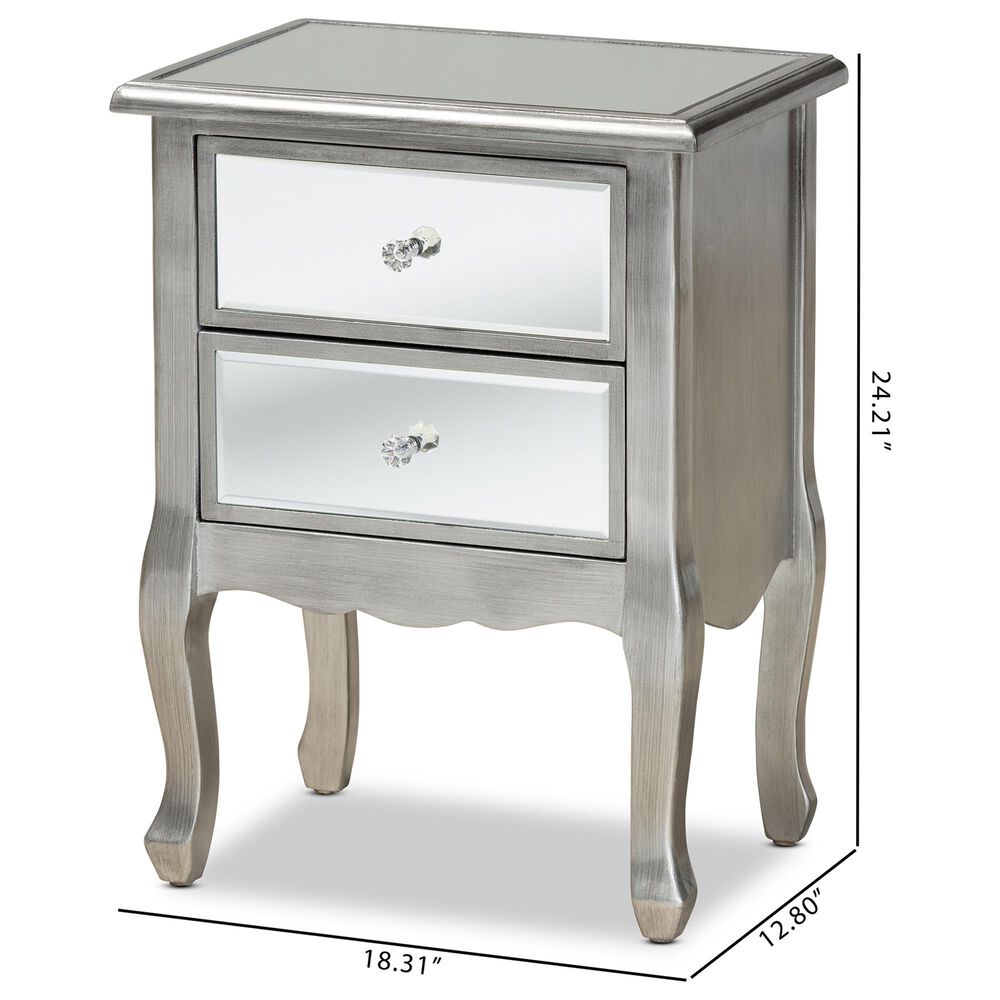 Baxton Studio Leonie 2-Drawer Nightstand in Silver/Mirror, , large