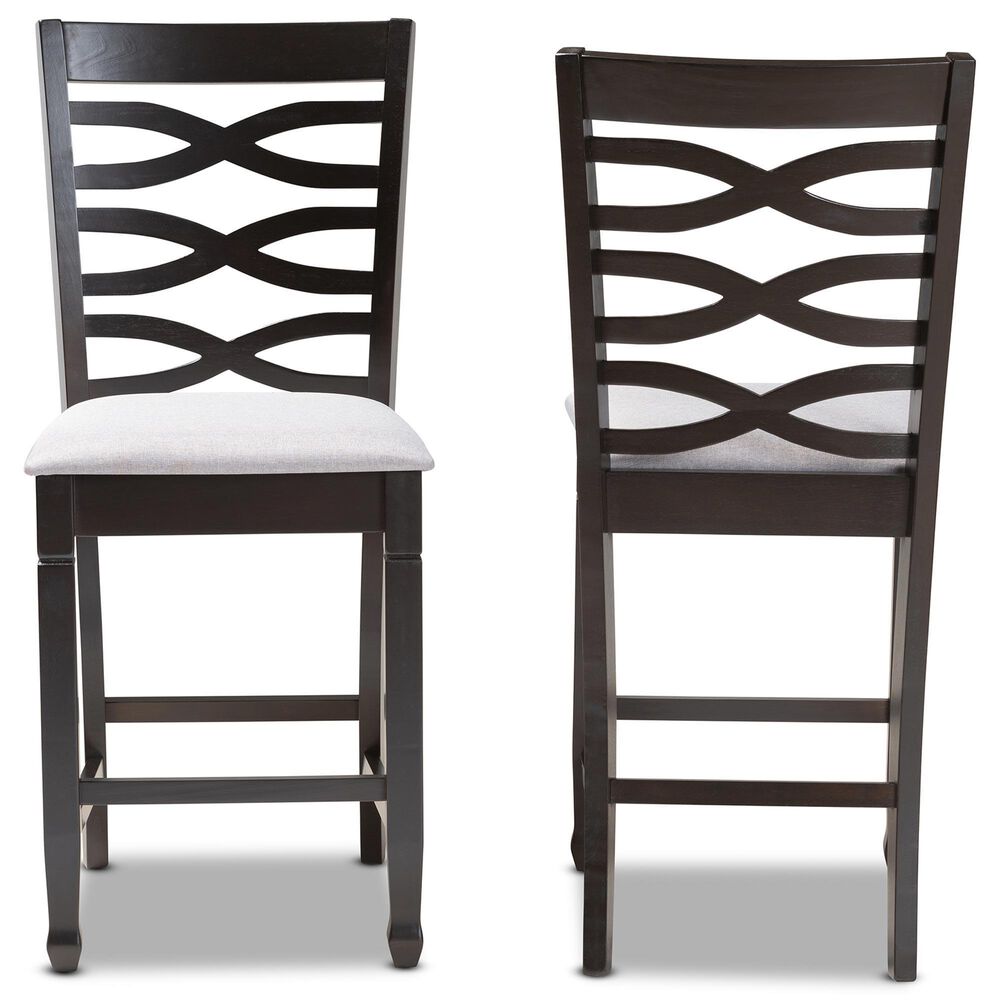 Baxton Studio Lanier Counter Height Pub Chair with Grey Cushion in Espresso Brown (Set of 2), , large