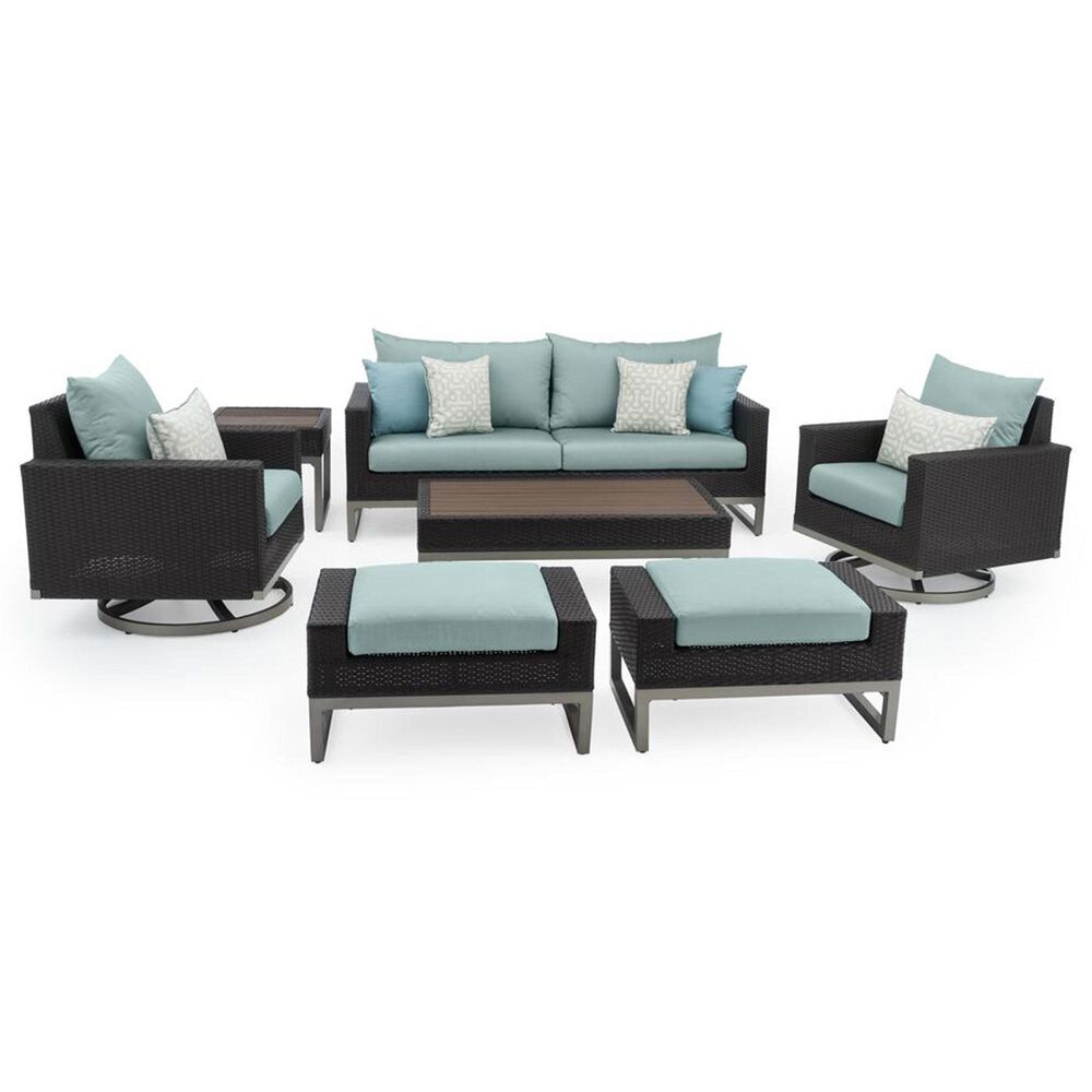 RST Brands Milo 7-Piece Sunbrella Patio Motion Deep Seating Set in Spa Blue, , large
